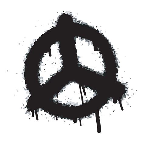 Spray Paint Graffiti Peace Symbol In Black On White Sprayed Drops Of