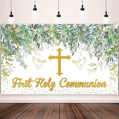 Amazon Greenery First Holy Communion Backdrop Banner Sage Green