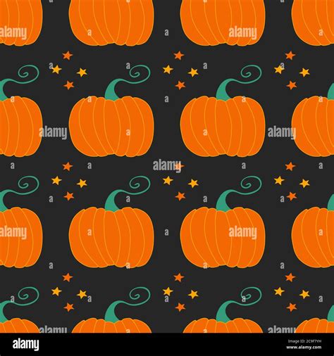 Pumpkins On Black Background Seamless Pattern Harvest Concept Vector