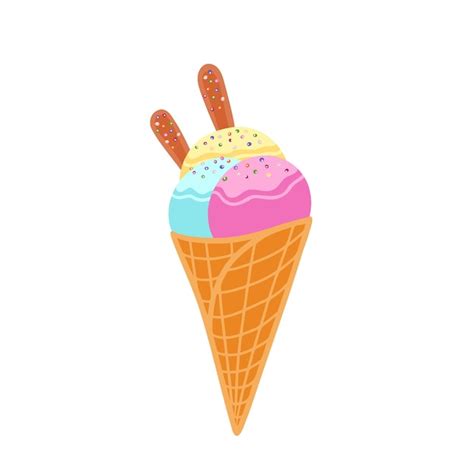 Premium Vector Ice Cream In Waffle Cone Hand Drawn Illustration