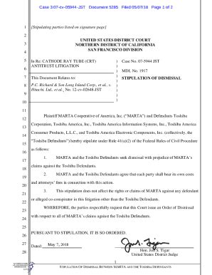 Fillable Online Stipulation Of Dismissal Between Marta And The Fax