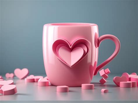 Premium Photo Love In Every Sip D Cute Pink Coffee Mug With Heart