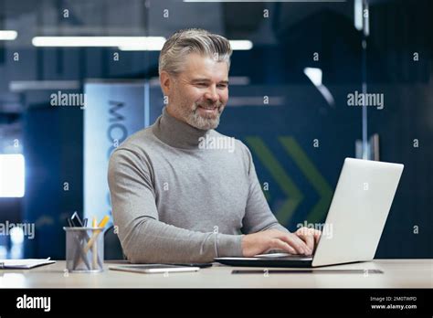Mature Successful Boss Working Inside Modern Office Senior Gray Haired