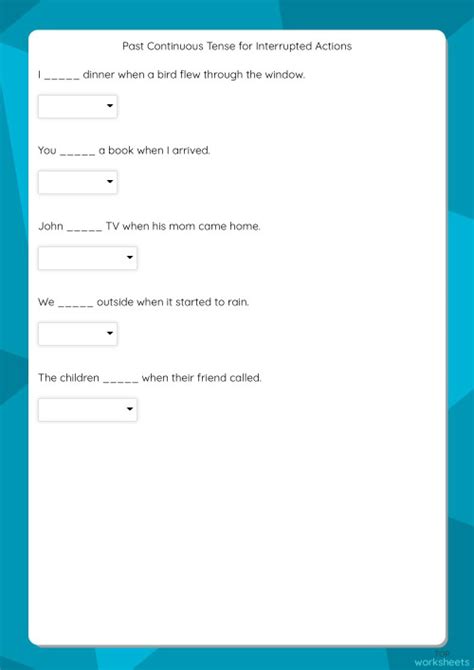 Past Continuous Tense For Interrupted Actions Interactive Worksheet