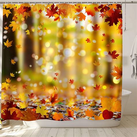 Autumn Leaves Shower Curtain Nature Inspired Bathroom Decor With Fall