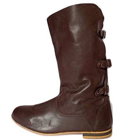 Buy Annafi Medieval Brown Leather Boots 3 Buckle Renaissance Inspired