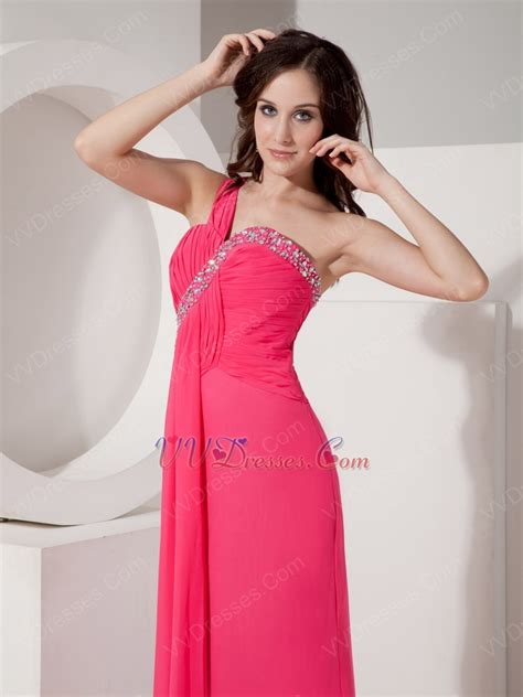 One Shoulder Hot Pink Column Skirt La Femme Prom Dresses