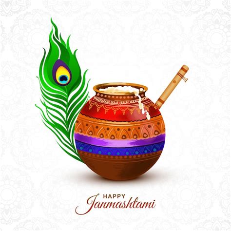 Free Vector | Happy janmashtami background with matki and makhan