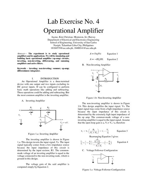 SOLUTION University Of San Carlos Operational Amplifier Lab Exercise 4