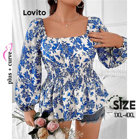 Lovito Blusa Plus Size Curva Casual Floral Padr O Renda Para