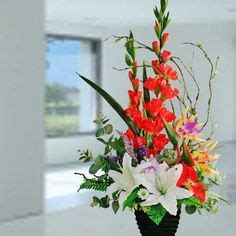 Red Gladiolus Arrangements | Artificial Red Gladiolus & White Lilies Arrangement Table Flower ...