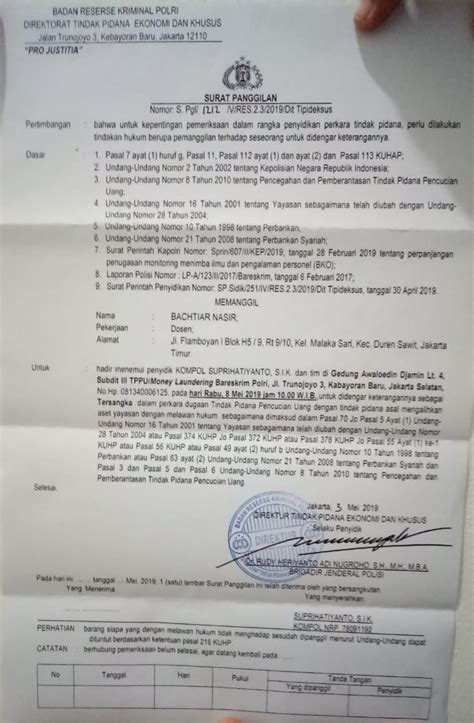 Detail Contoh Surat Panggilan Polisi Koleksi Nomer