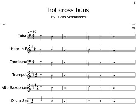 Hot Cross Buns Sheet Music For Tuba Horn In F Trombone Trumpet