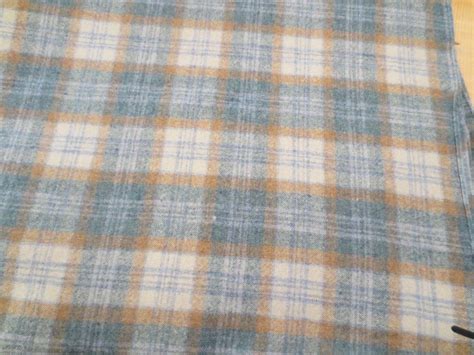 Vintage Pendleton Wool Plaid Fabric Tan And Blue Plaid 4 Yards X 60