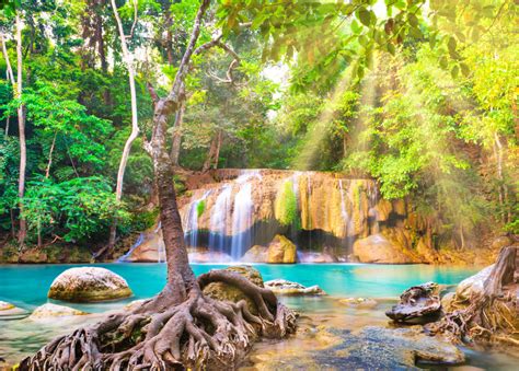 Erawan National Park, Kanchanaburi, Thailand jigsaw puzzle in Waterfalls puzzles on ...