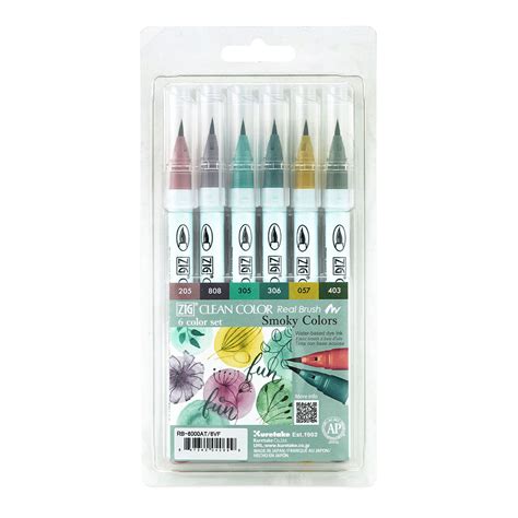 Zig Kuretake Clean Color Real Brush Pen 6 Set Smoky Colors Markers N Pens