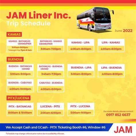 2022 JAM Liner Bus Routes and Schedule