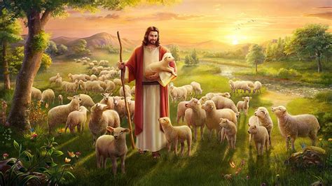 Download Surrounded By Lambs Jesus Desktop Wallpaper | Wallpapers.com