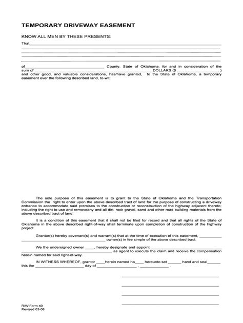 Fillable Online Okladot State Ok TEMPORARY DRIVEWAY EASEMENT Fax Email