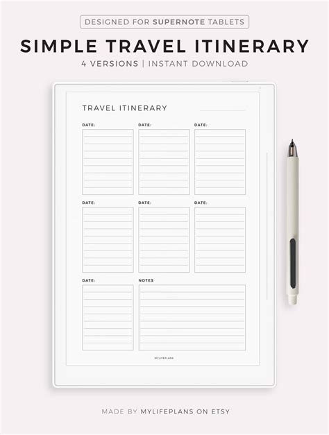 Simple Travel Itinerary Travel Planner Template Vacation Planner