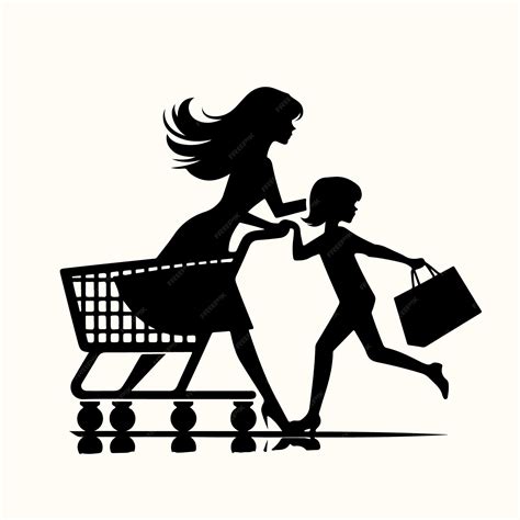 Premium Vector A Girl With A Shopping Cart Silhouette Vector Illustration