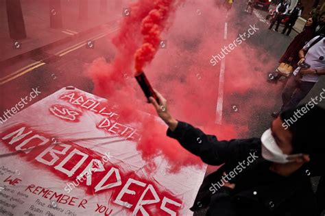 Protester Holds Smoke Flare Outside Home Editorial Stock Photo Stock