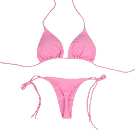 Fusipu Pcs Set Bikini Set Solid Color Halter Neck Strap Thong Women