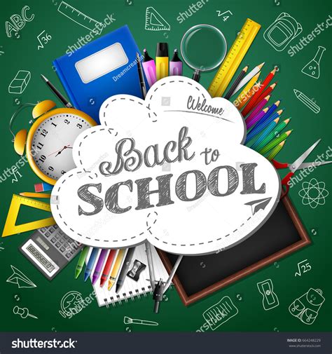 Cartoon School Supplies On Background School Stock Vector (Royalty Free) 664248229 | Shutterstock