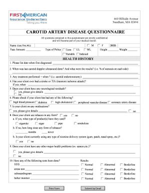 Fillable Online Carotid Artery Disease Questionnaire Faiu Fax Email