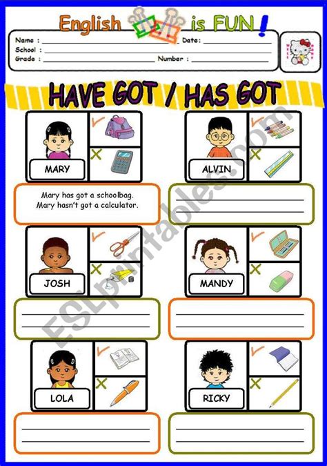 HAVE GOT HAS GOT ESL Worksheet By Bburcu English Worksheets For