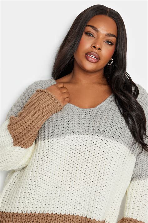 Yours Plus Size Grey Colour Block Knitted Jumper Yours Clothing