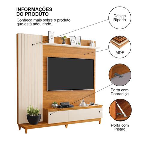 Painel Para Tv Ripado At Polegadas Jacarta Freijo Off White