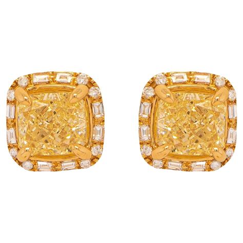 Gia Certified Natural Fancy Yellow Diamond Stud Earrings Carats