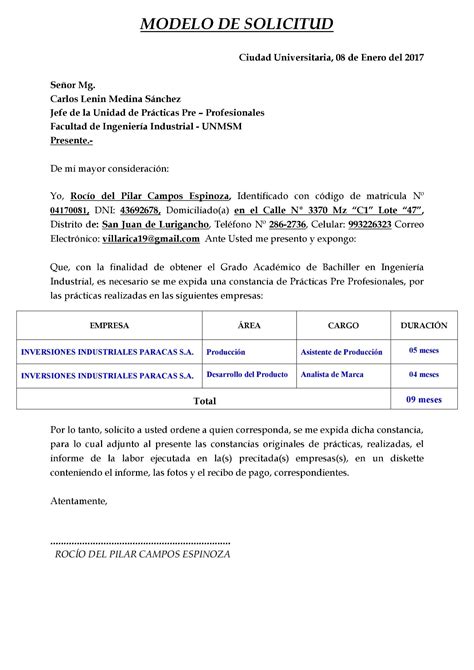 Carta De Presentacion Unmsm