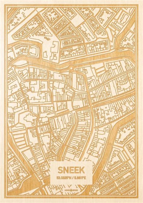 Kaart Sneek Gegraveerde Stadskaart Hood Wood Hout A Bol