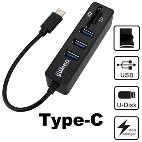 Small Size Usb Hub 2 In 1 Type C OTG USB 3 0 Hub Splitter Combo With 3