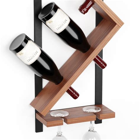 Modern Wall Mounted Wood Wine Rack - 3D Model for VRay, Corona
