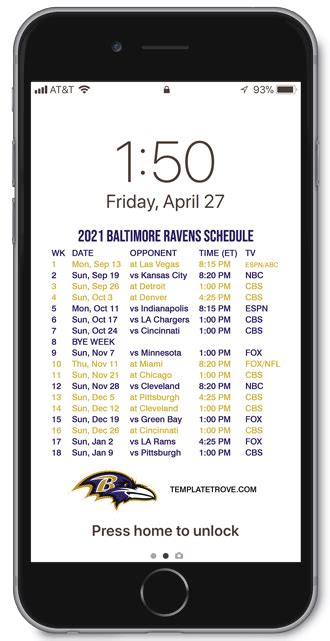 2021 2022 Baltimore Ravens Lock Screen Schedule For Iphone 6 7 8 Plus