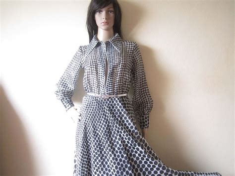 True Vintage S Maxi Dress Er Jahre Kleid Polka Dot Etsy Vintage