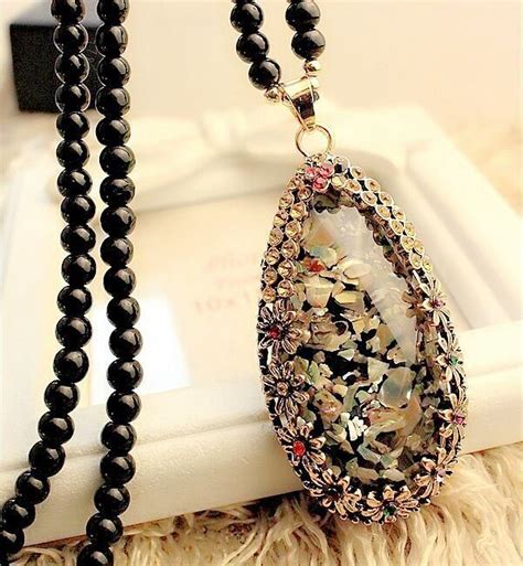 Crystal Shell Opal Stone Long Sweater Chain Necklace