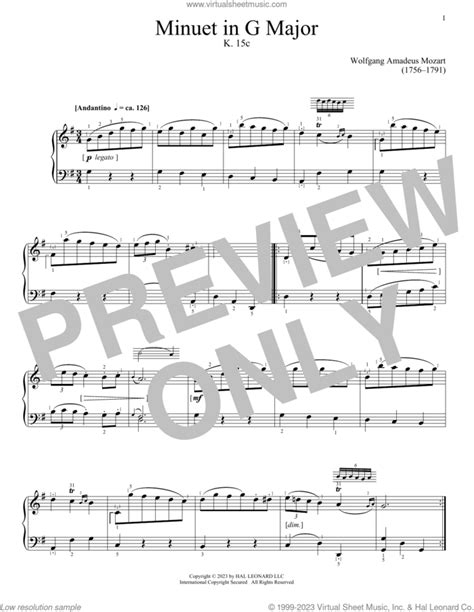 Minuet In G Major K C Sheet Music For Piano Solo Pdf