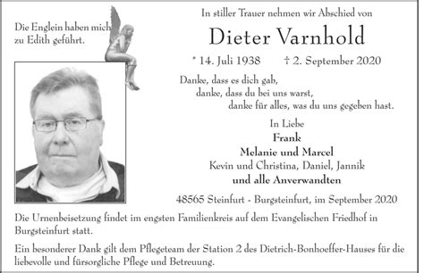 Gedenkseite Für Dieter Varnhold Bestattungsinstitut Dartmann