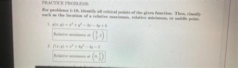 Solved For Problems 1 10 Identify All Critical Points Of