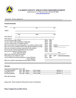 Fillable Online CALHOUN COUNTY APPLICATION FOR EMPLOYMENT Fax Email