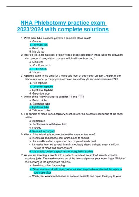 Nha Phlebotomy Practice Exam 20232024 With Complete Solutions Nha