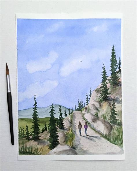 Hiking Trail In The Mountains Original Watercolor Painting Etsy In