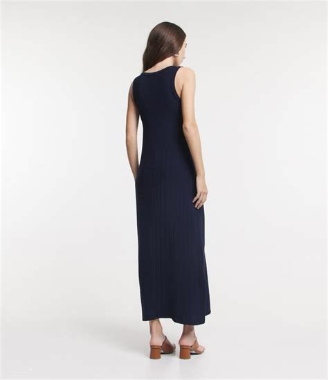 Vestido Midi Evas Em Viscose Texturizada Recorte Azul