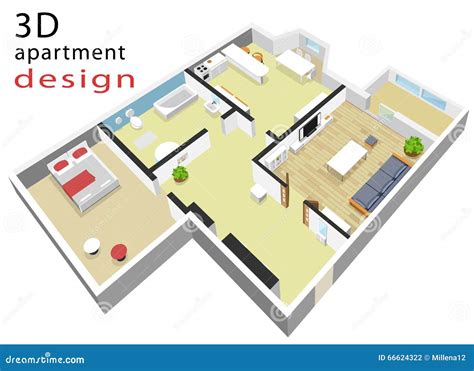 D Isometric Floor Plan For Apartment Vector Illustration Of Modern