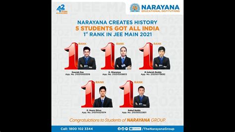 Narayana Creates History Students Got All India St Rank Jee Main