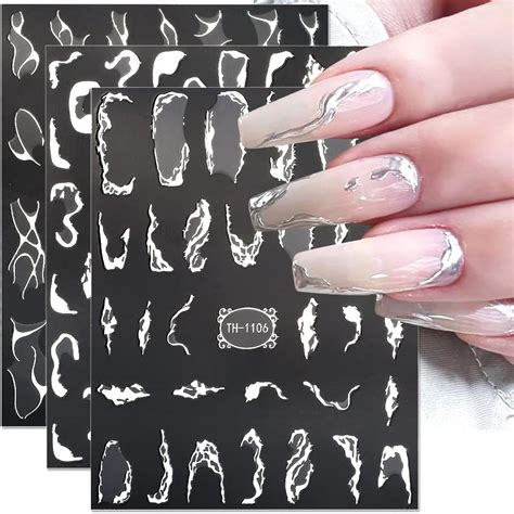 Amazon 30 Sheets Silver Nail Art Stickers Decals 3D Self Adhesive